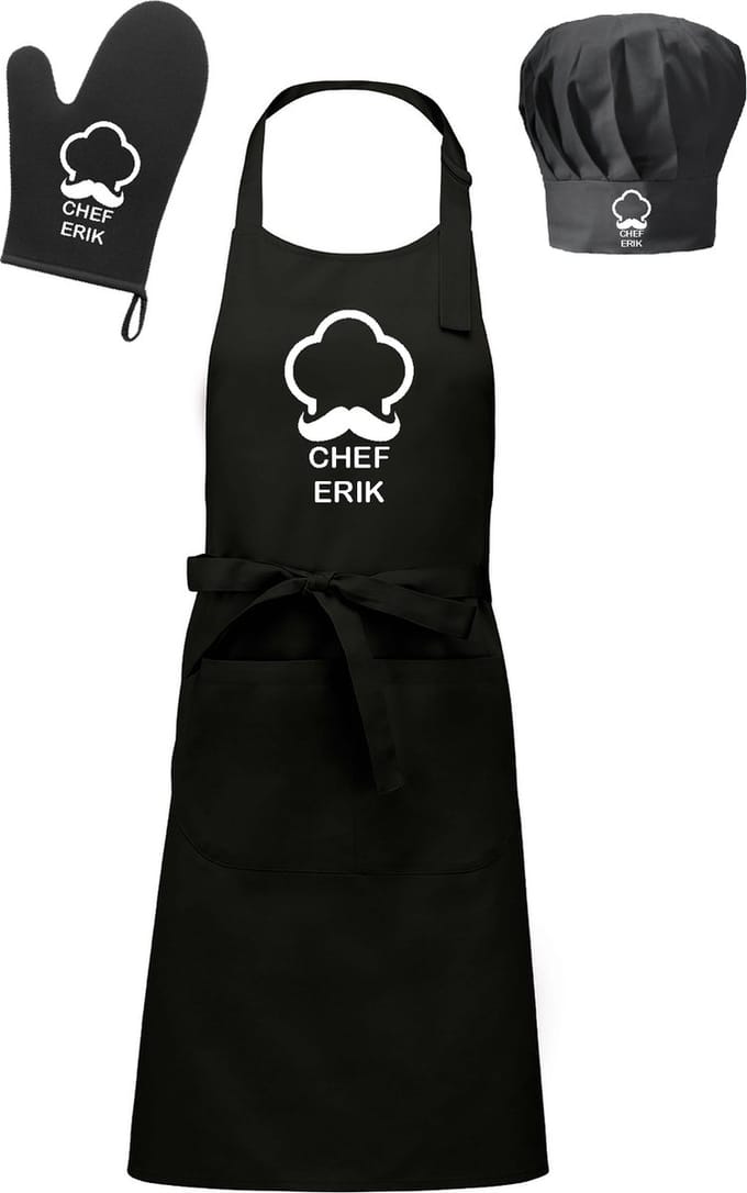 mijncadeautje - Cadeauset - Schort / koksmuts / ovenwant - Chef - met voornaam