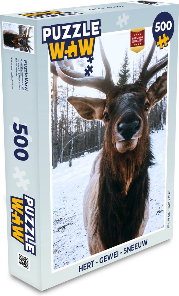 Puzzel Hert - Gewei - Sneeuw - Legpuzzel - Puzzel 500 stukjes