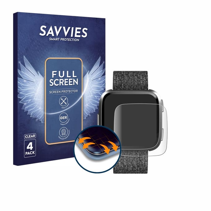 Savvies - Screenprotector voor Fitbit Versa Special Edition - Folie Beschermfolie transparant volledig dekking 4 Stuks