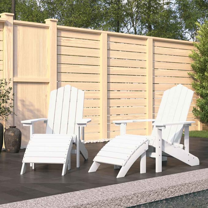 vidaXL - Tuinstoelen - 2 - st - Adirondack - met - voetensteunen - HDPE - wit