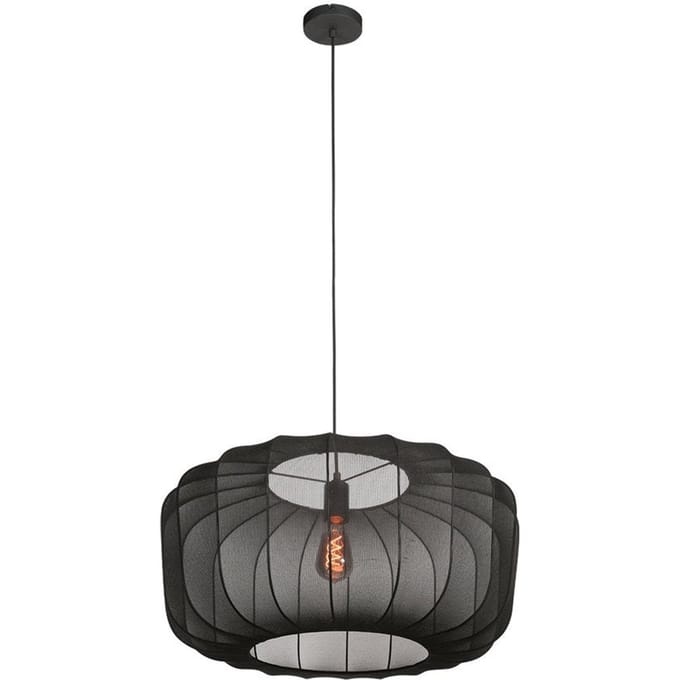 Zwarte Hanglamp Sable 4193ZW - Hoogte verstelbaar, Metalen en Textiel, 60 cm diameter, Luxe en Sfeervolle Blikvanger van Anne Light Home