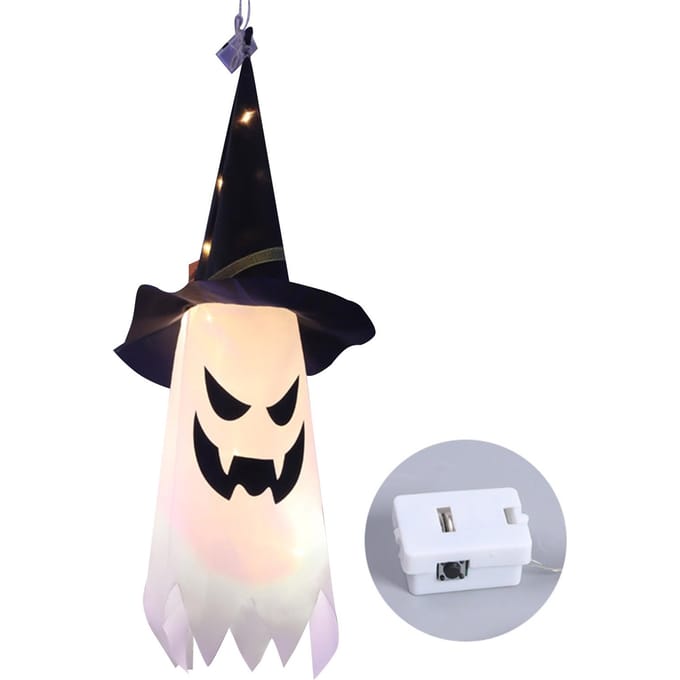 1 ST Halloween Heksenhoed Hanglamp Spook Toverhoed Vormige LED Spooklamp Batterijgevoed 1PC wit