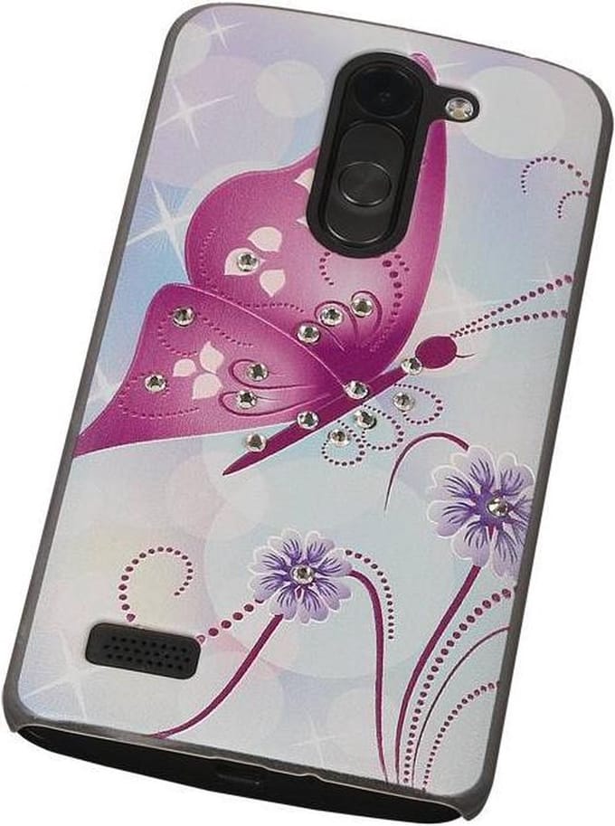 3D Hardcase met Diamant L Bello D335 Vlinder Paars - Back Cover Case Bumper Hoesje