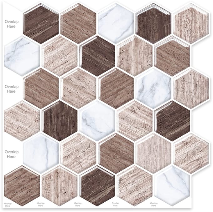 24Supply Plaktegels - 10 Stuks - Glans - Bruin - Hexagon - 30.5x30.5cm