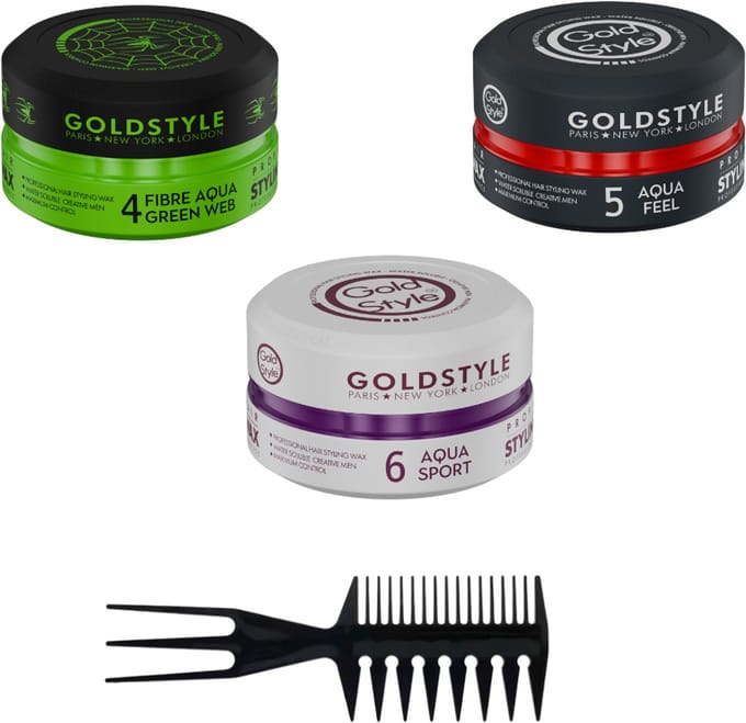 Gold Style Haarwax Set – Nr. 4, 5 en 6 (3 x 150 ml) + Styling Kam - Haar Wax Mannen - Haar Wax