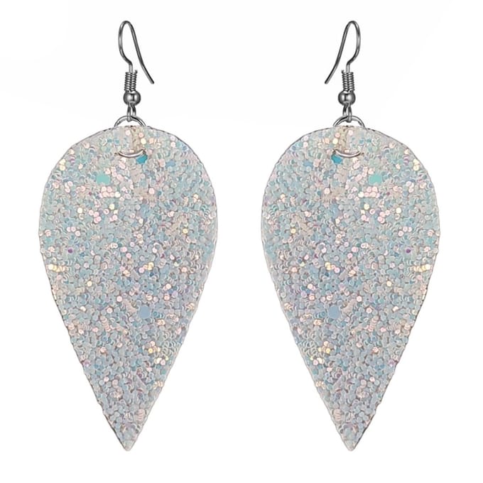 Fako Bijoux® - Oorbellen - Omgekeerde Druppel - Glitter - Kunstleer - Wit