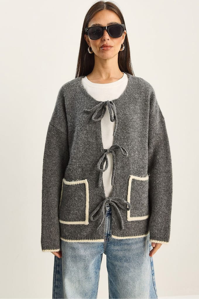 Oversized gebreide cardigan met striksluiting