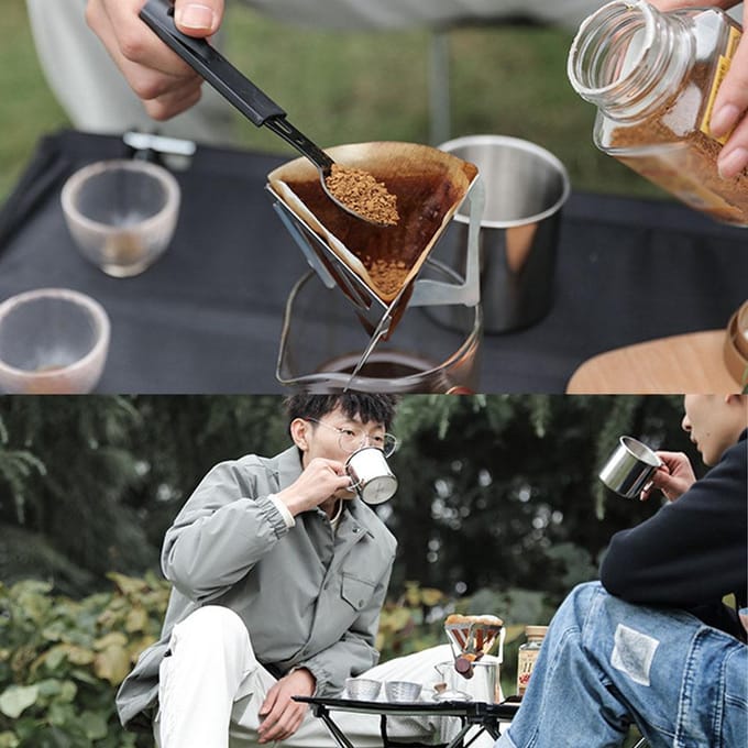 Opvouwbare Koffiedruppelaar Draagbaar Outdoor Kamperen Roestvrij Staal Koffiedruppelaar Filter voor Kamperen zilver
