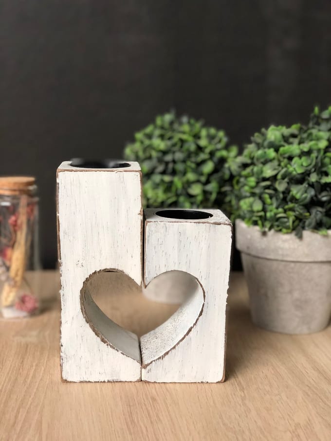 Waxinehouder Hartvorm - Waxinelicht - Hout - Cadeau - Hart