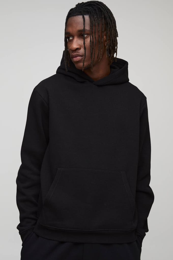 Tall Essential Boxy Over the Head Hoodie | Black | Size Large