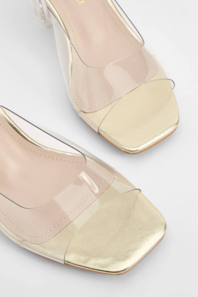 boohoo Dames Transparante mules met blokhak | Goud | Maat: 40