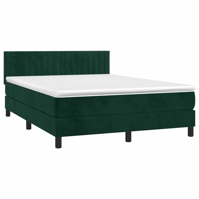 vidaXL - Boxspring - met - matras - en - LED - fluweel - donkergroen - 140x190 - cm