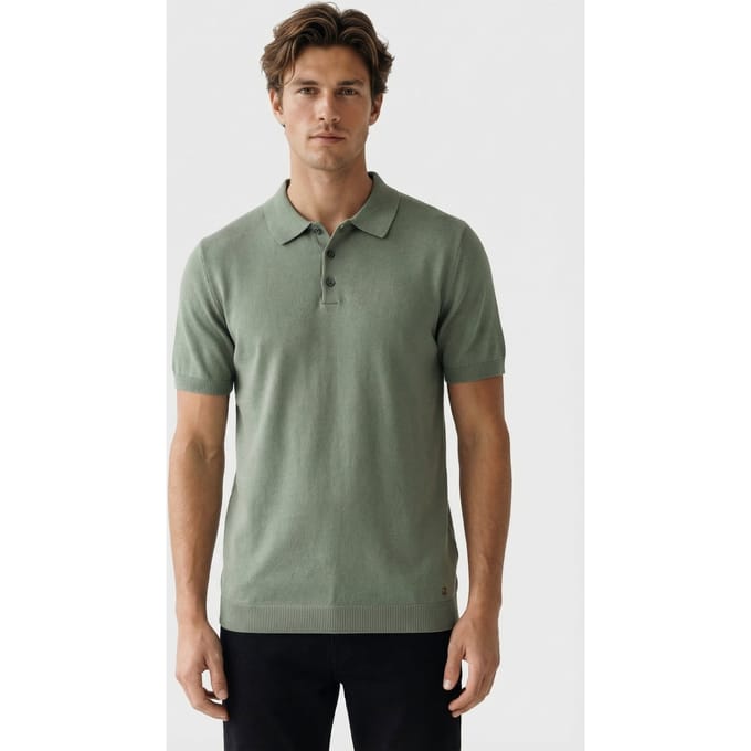 No Excess Pullover Short Sleeve Polo Button Solid Deep Green  XL