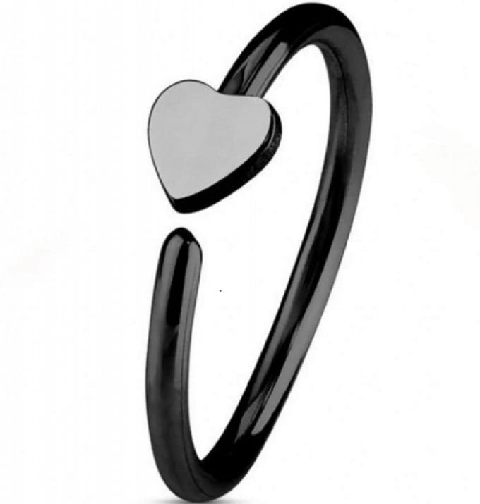 Zwart- Neus- Oor- Piercing- Hartje- Charme Bijoux