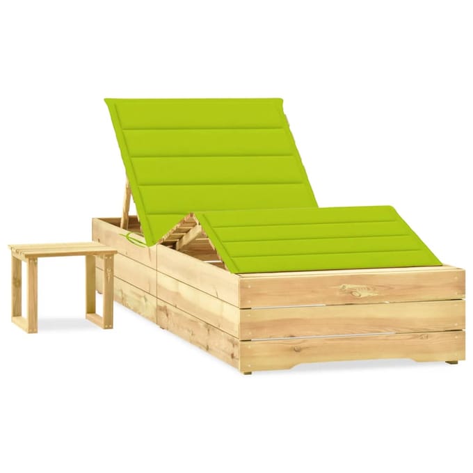 vidaXL - Ligbed - met - tafeltje - en - kussen - geïmpregneerd - grenenhout