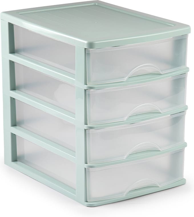 Plasticforte Ladeblok - bureau organizer - 4 lades - groen/transparant - 35,5 x 27 x 35 cm - opbergen