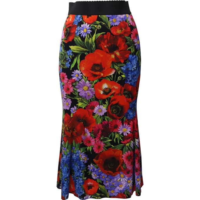 Dolce & Gabbana Midi Rok in Bloemenprint Zijde