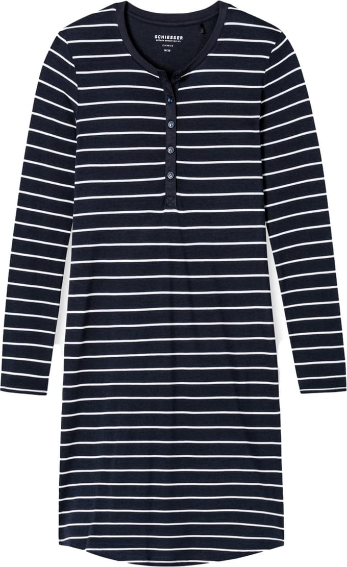 Schiesser Dames Sleepshirt - Donkerblauw - R Hals - Maat M