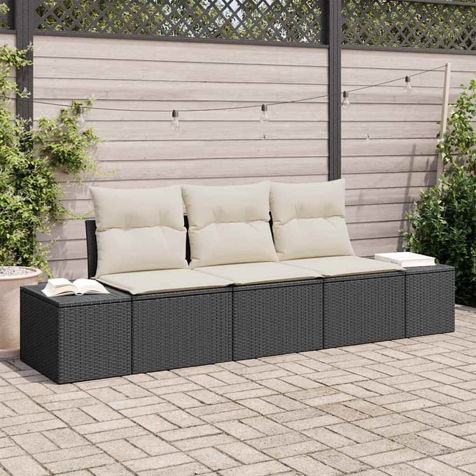 vidaXL Bankstel 3 st Zwart poly rattan