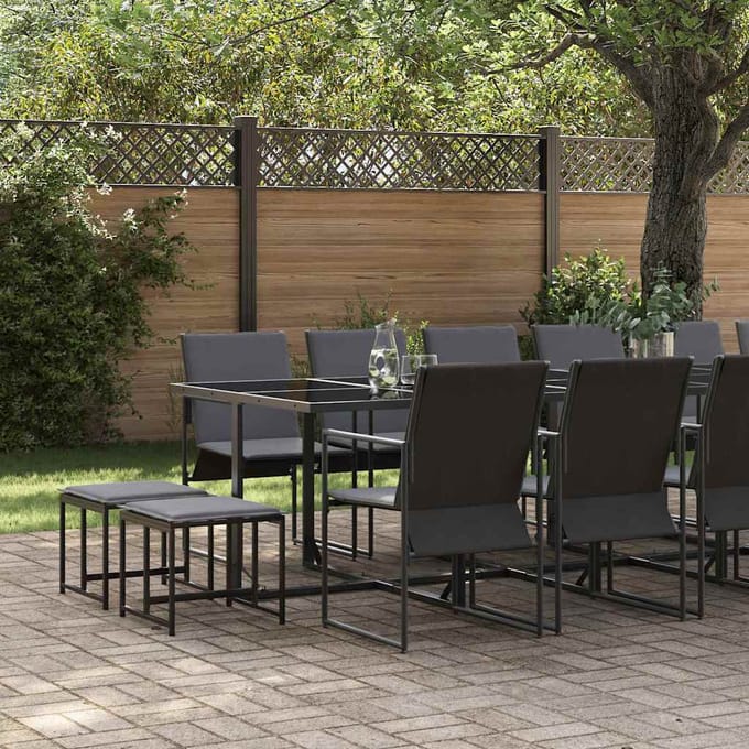 vidaXL - Tuin - Eettafel - Set - 17 - st - Zwart - Staal