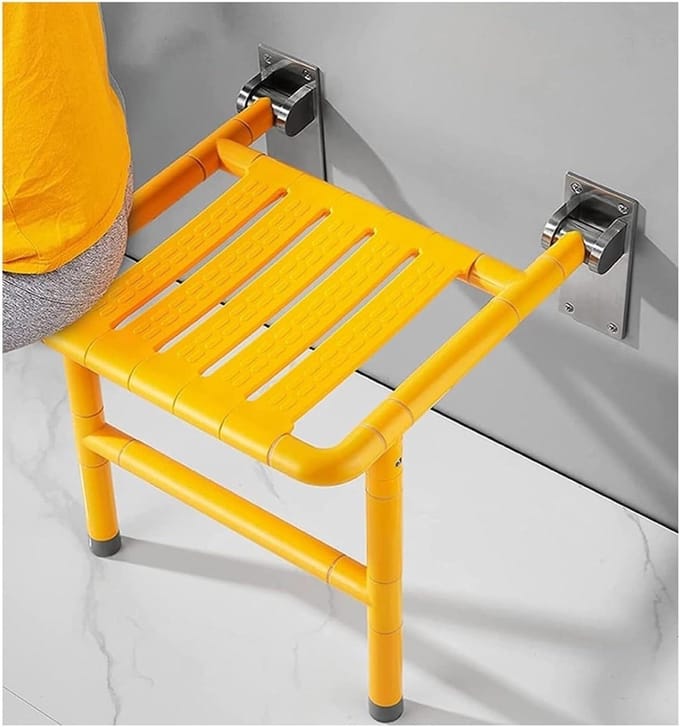 Opvouwbare Douchestoel - Badkamer Hulp - Veilig Douchen - Wandmontage - One Size - Geel