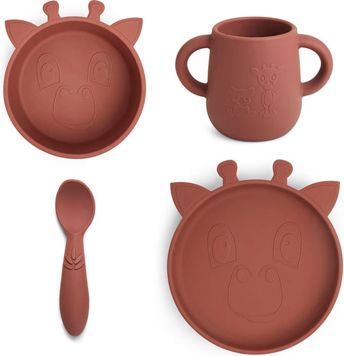 Siliconen eetsetje 4-delig Lykke giraf - mahogany