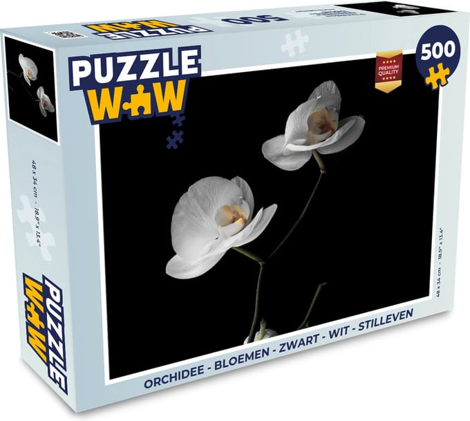 Puzzel Orchidee - Bloemen - Zwart - Wit - Stilleven - Legpuzzel - Puzzel 500 stukjes