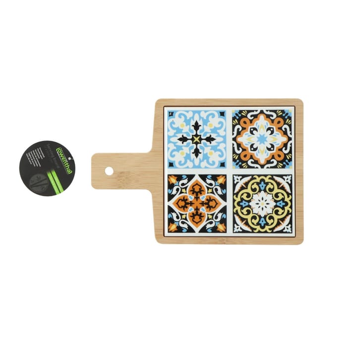 Serveerplank bamboe keramiek multicolor - stijlvolle hapjesplank keuken.