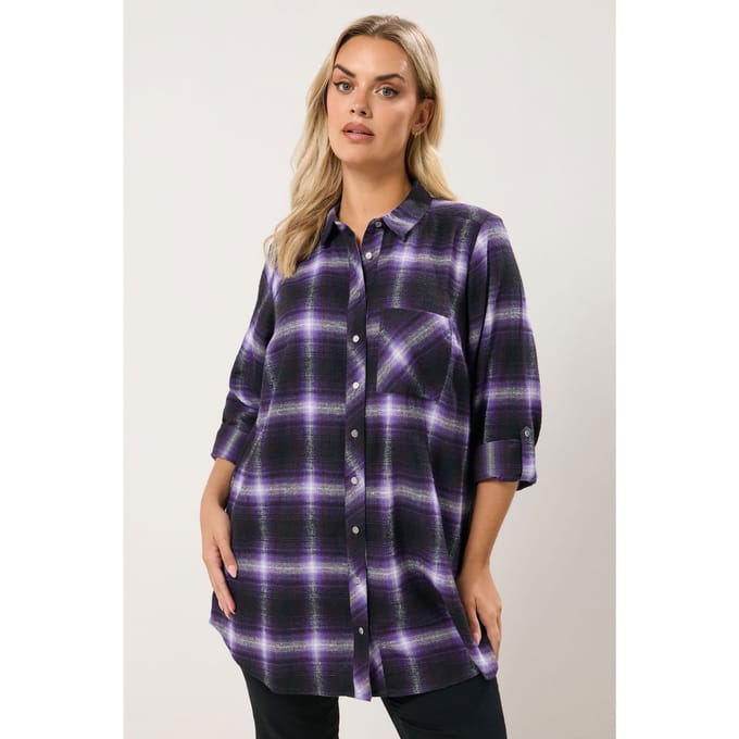 Yours Paars Geruit Boyfriend Shirt Size 44
