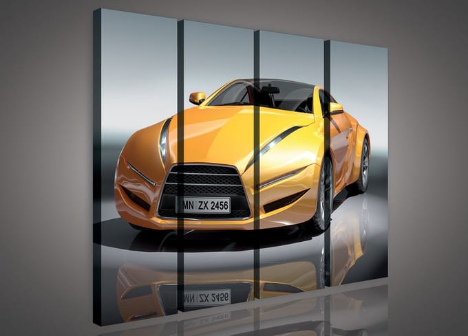 Canvas Schilderij - Auto - Sportauto - Geel - Lamborghini - Inclusief Frame - 120x100cm (lxb) - 4 Luiks