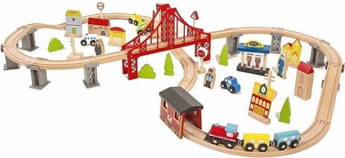 Rijoka Houten Speeltrein Trainrails - Trein Set 70pcs