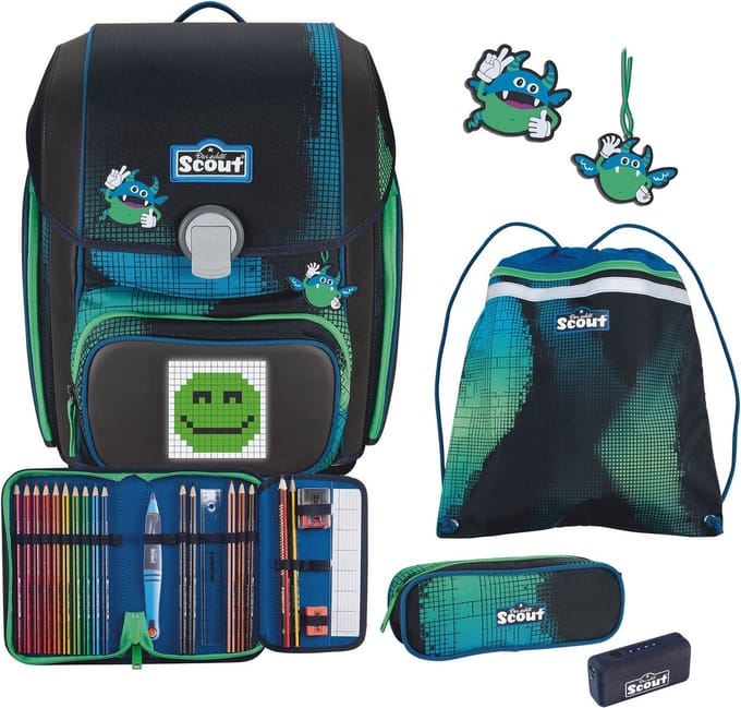 Scout Schooltas Movie Star Genius Set 5-delig Blue Pixel Blauw
