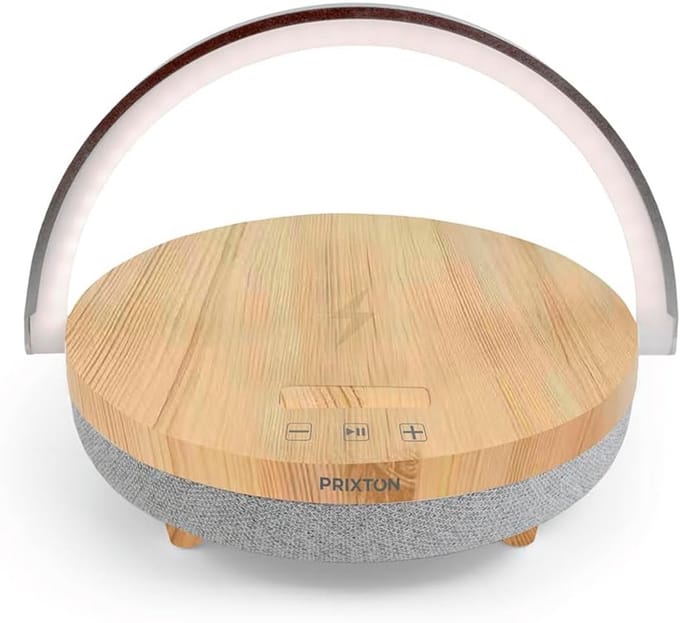 Draadloze Oplaadbare Bluetooth Speaker met LED Nachtlamp en Telefoonhouder op Bureau