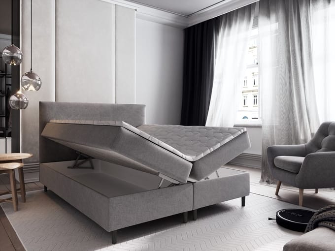 Boxspring met Opbergruimte Milou - 160x200 cm - Bonellvering - Stof Grijs - 2-Persoons