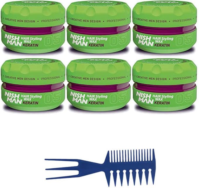 NISHMANWAX 05 HAIR STYLING WAX KERATIN 6 STUKS+ STYLING COMB
