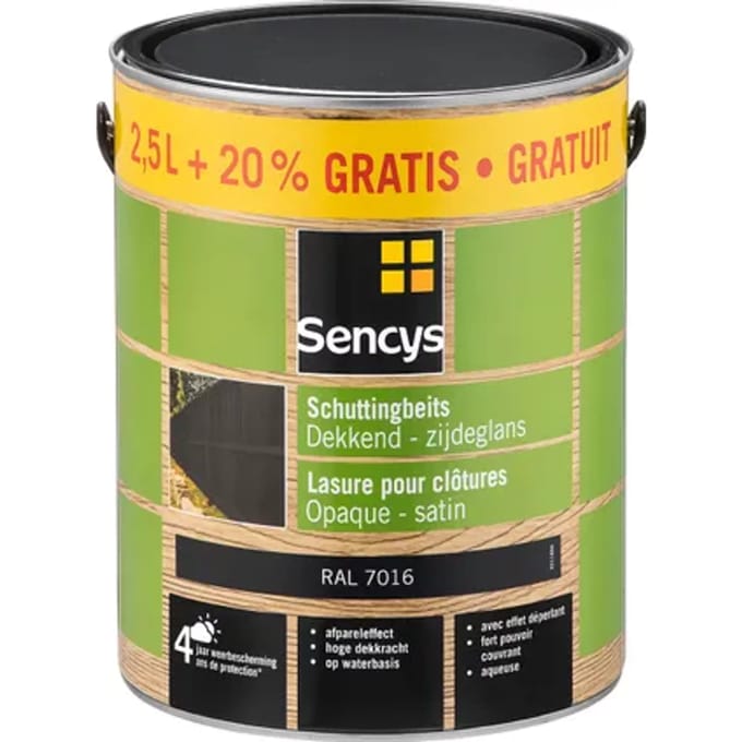 Sencys Fence Stain Lak Dekkend Zijdeglans Ral7016 3l