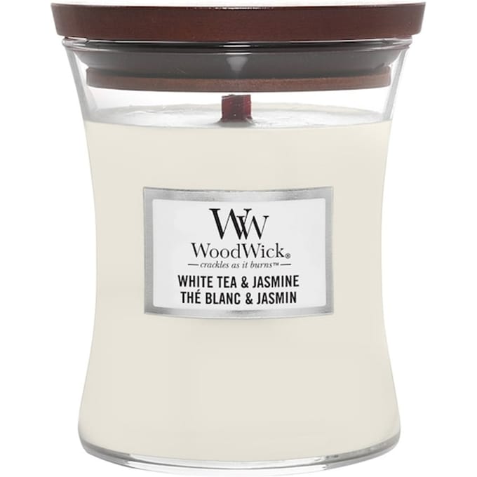 WoodWick Hourglass Medium Geurkaars - White Tea & Jasmine - 60 branduren