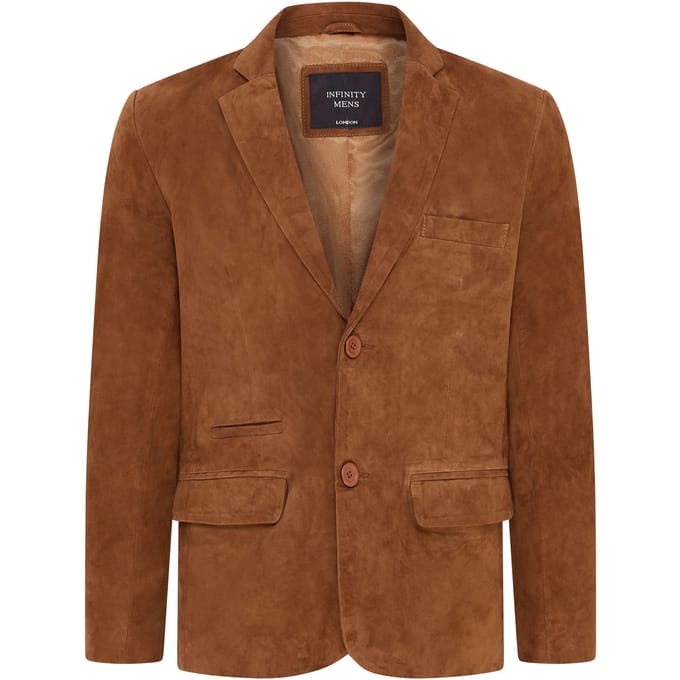 Heren Tan Slim Goat Suede Italiaanse Blazer Jas-Somero