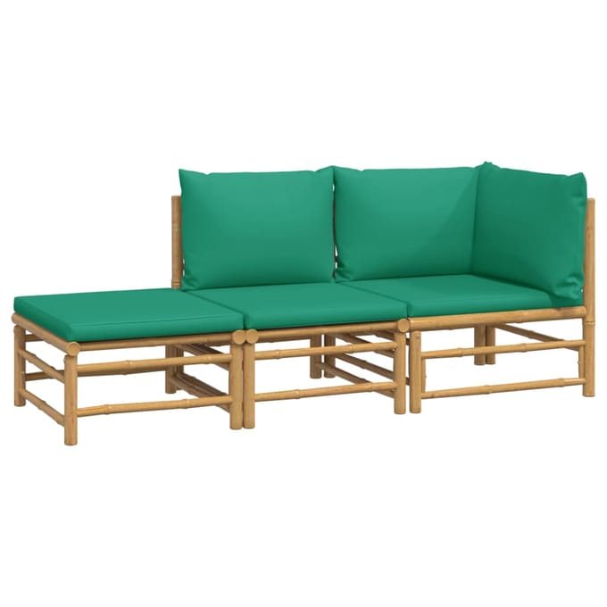 vidaXL - 3-delige - Loungeset - met - kussens - bamboe - groen