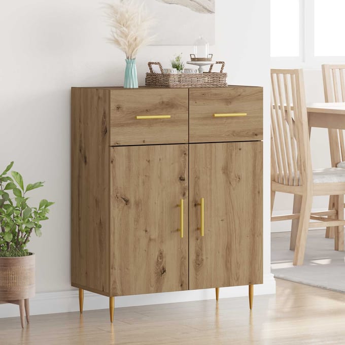 vidaXL - Dressoir - Artisan - Eiken - 69,5 - x - 34 - x - 90 - cm - Bewerkt - hout