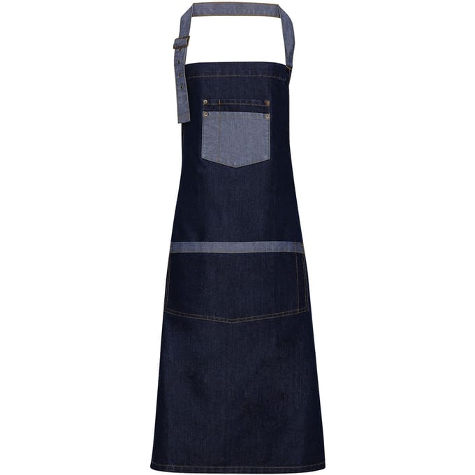 Premier Unisex Domein Contrast Denim Bib Schort (Indigo Denim)