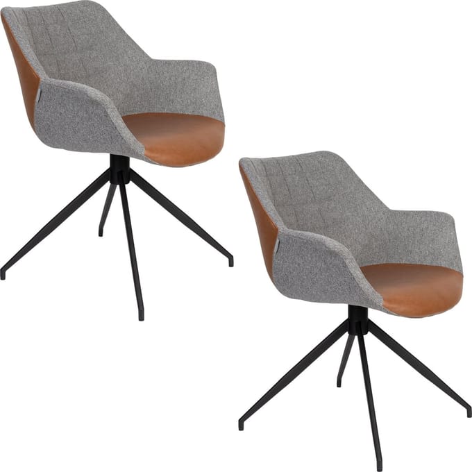 Zuiver Doulton Swivel Eetkamerstoelen Armleuning Vintage Bruin - Set van 2