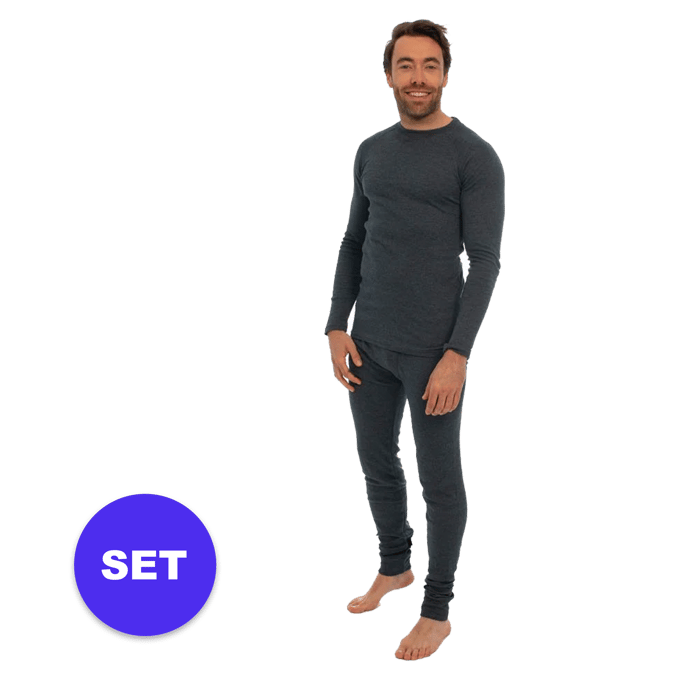 Heatkeeper thermo heren basic broek/shirt set - L - Antraciet