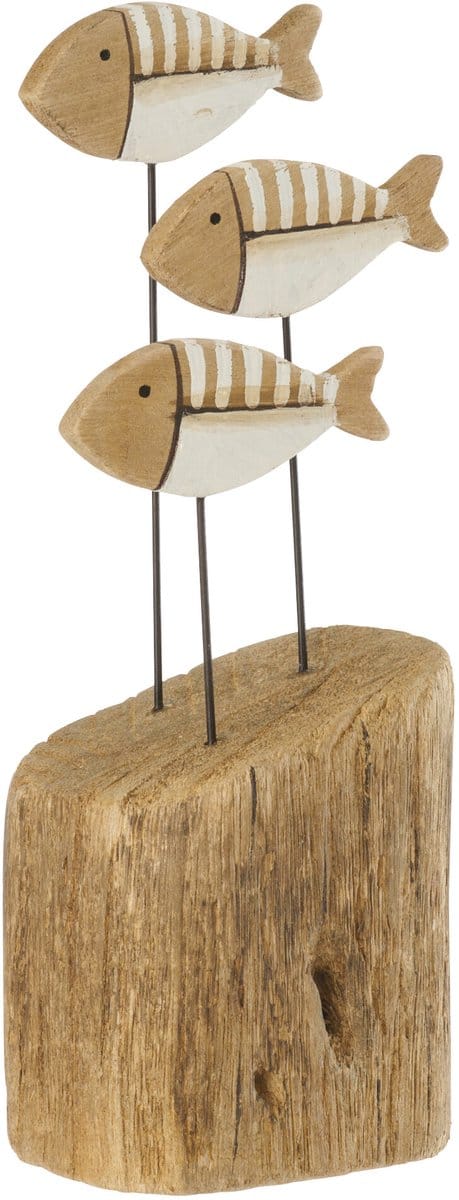 J-Line decoratie Vis Op Voet - hout - naturel/wit - small