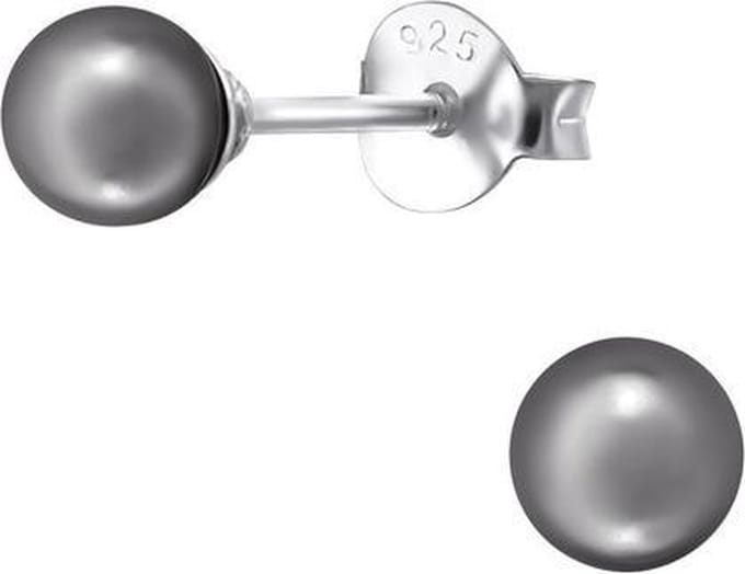 Amanto Oorbellen Elki Grey - 925 Zilver E-Coating - Parel - ∅4mm