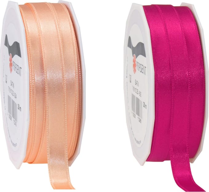 Glorex hobby - Satijn cadeau inpak deco sierlint - 2 tinten roze - 25 meter x 1 cm