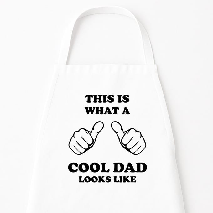 Go Mama - Keukenschort “This is what a really cool dad looks like” – Grappig kookschort – One Size – Verstelbaar – Wit – Vaderdag cadeau / cadeau voor papa