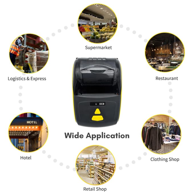 Bisofice draagbare mini-thermische printer 2 inch draadloze USB-bonbonbonprinter met 2 rollen geel