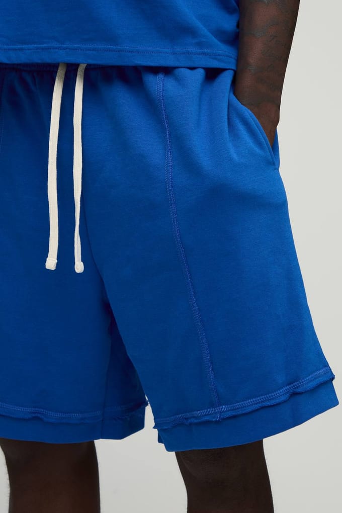 Baggy Drop Crotch Short met Zichtbare Naden en Loopback | Cobalt | Size Medium