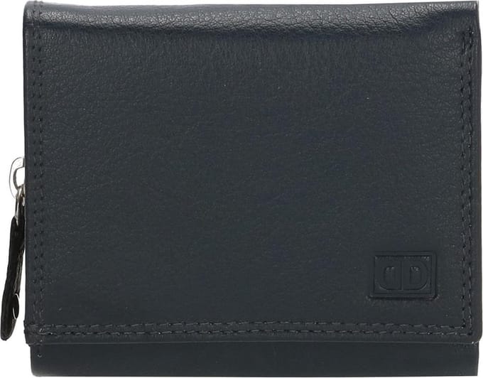 Double D kleine leren damesportemonnee Navy Blauw